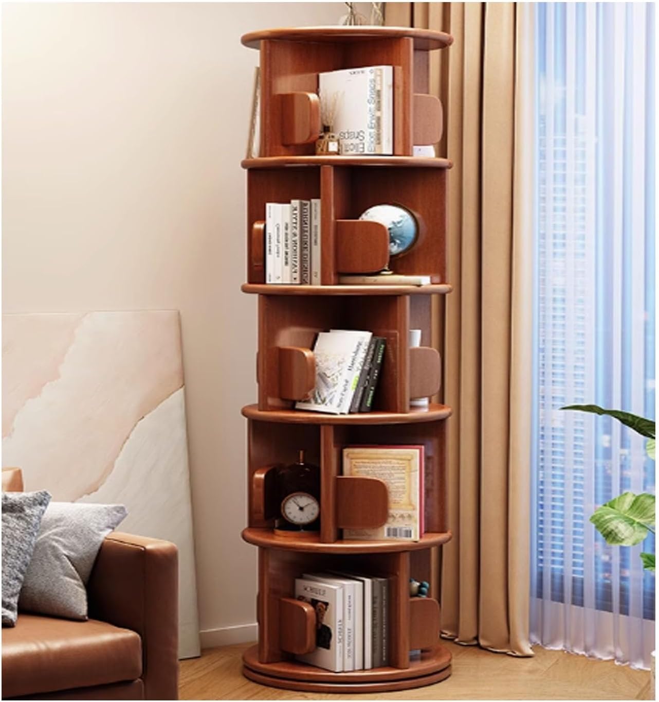 YPIOUREN Large Bookcase Revolving Bookcase Bookshelf Storage Rack Rotating 360° Bookshelf Storage Round Rotating Rack Vertical Rotating Spiral Corner Storage Rack(Walnut,161 * 40cm/63.3 * 15.7in)