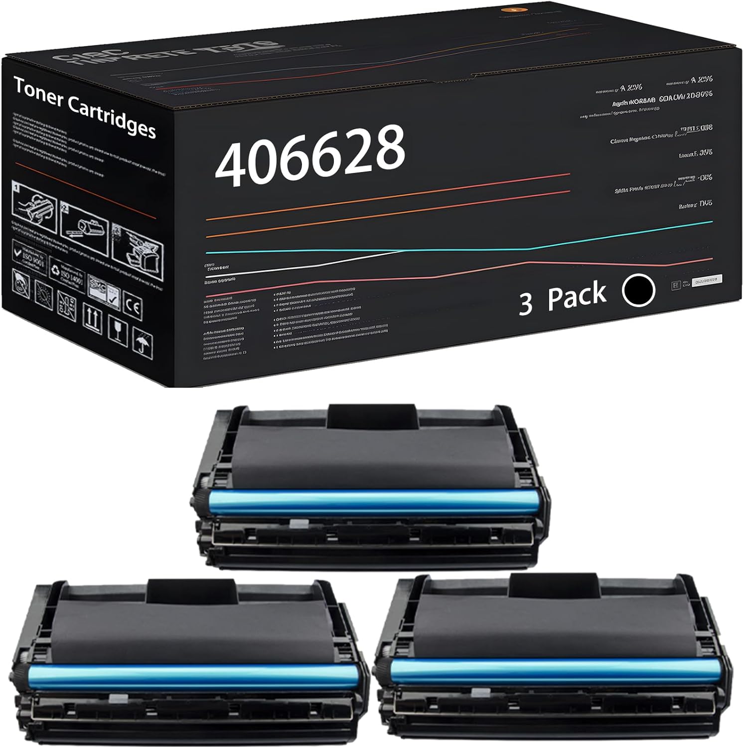 UVUMB 406628 Toner Cartridges Compatible for Lanier LP235N Printers, with Chip, High Yield 30000 Pages, High-Definition Printing (3 Pack Black)