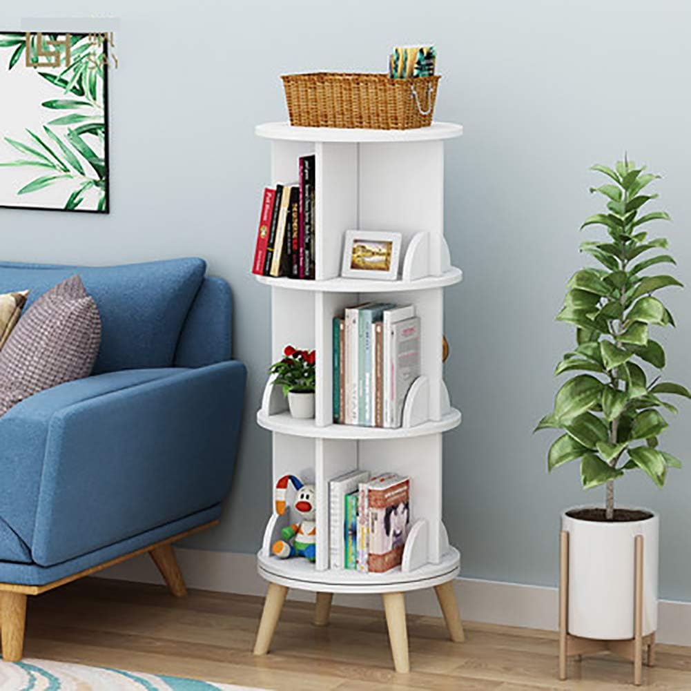 GaRcan Rotating Storage Shelves, Creative 360° Revolving Bookshelf, Modern Simple Floor Standing Students Bookcase Rack-White 3 Tier (White 3 Tier)