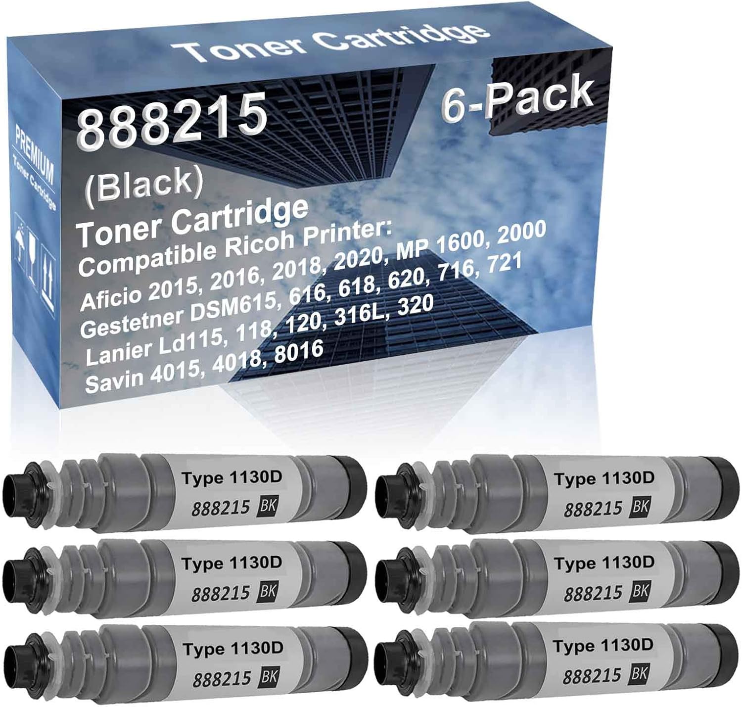 6-Pack Compatible High Capacity 888215 (Type 1130D) Printer Cartridge use for Ricoh Aficio DSM615, 616, 618, 620, 716, 721 Printer (Black)