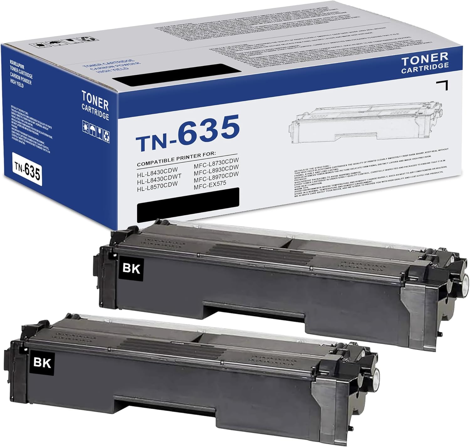 TN635BK TN-635BK Toner Cartridge 2 Pack Replacement for Brother TN-635 TN635 Black Toner Cartridge with HL-L8430CDW HL-L8570CDW MFC-L8730CDW MFC-L8970CDW, Approximately 3,000 Page Yield/Cartridge