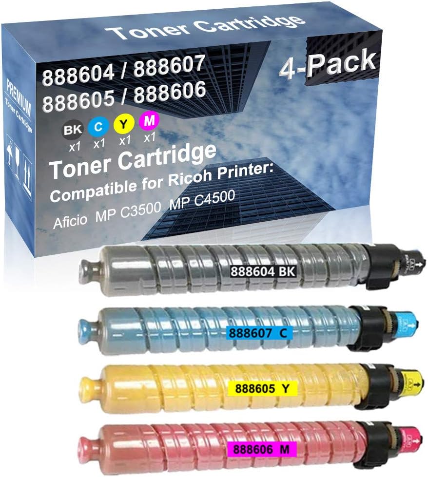 4-Pack (BK+C+Y+M) Compatible Gestetner DSc535 DSc545 DSc535efi DSc535spf Printer Toner Cartridge High Capacity Replacement for Ricoh 888604 888607 888605 888606 Toner Cartridge