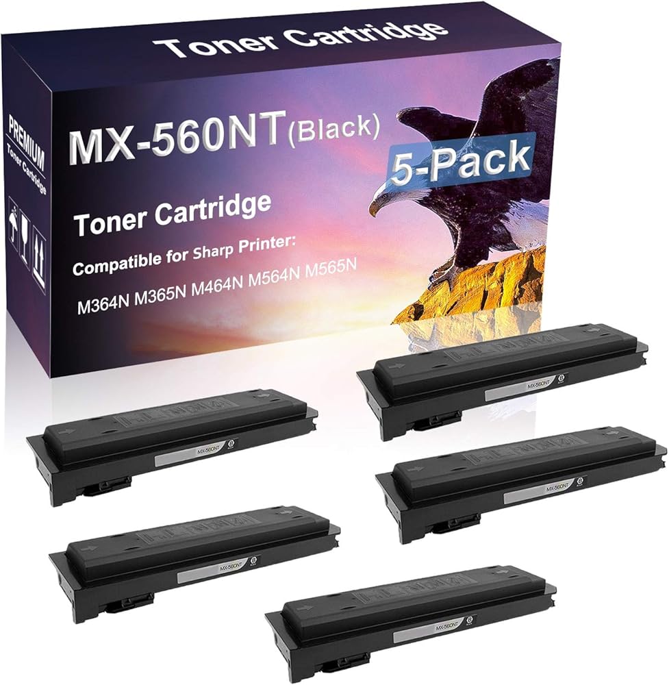 Credibility Store 5 Pack Compatible High Capacity MX-560NT Laser Printer Toner Cartridge use for Sharp M564N Printer (Black)