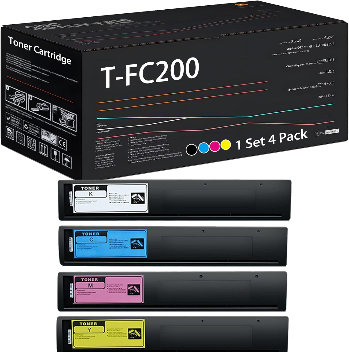UVUMB T-FC200 Toner Cartridge Compatible for Toshiba E-Studio 2000AC 2500AC Printers, with Chip, High Yield 38000 Pages, High-Definition Printing (Multicolor)