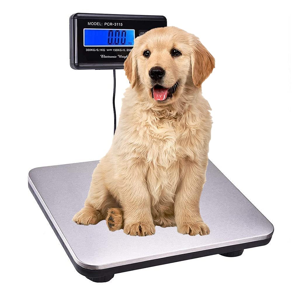 CAIYONG 300kg 660lbs Heavy Duty Digital Shipping Scale Postal Parcel Scale Pet Vet Scale with Timer/Hold/Tare LCD Display Stainless Steel Platform