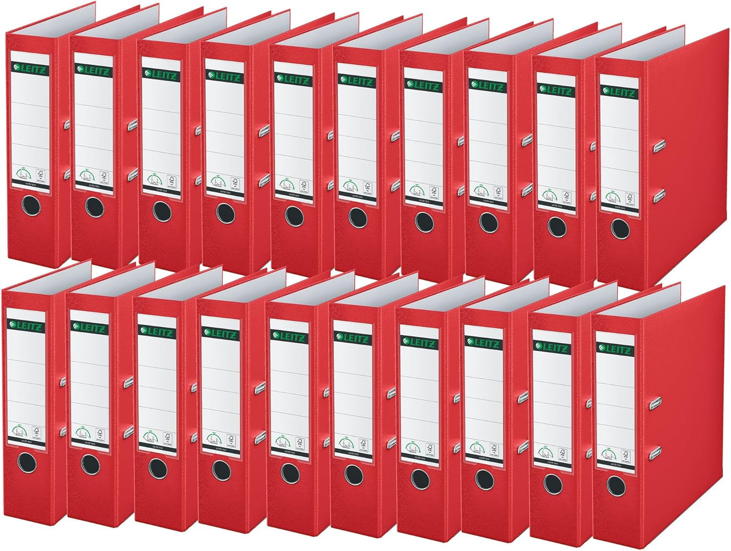 Leitz 10105025 Quality Folder 180° Plastic Pack of 20 A4 Red 8.2 cm Spine Width Polypropylene Laminated Cover