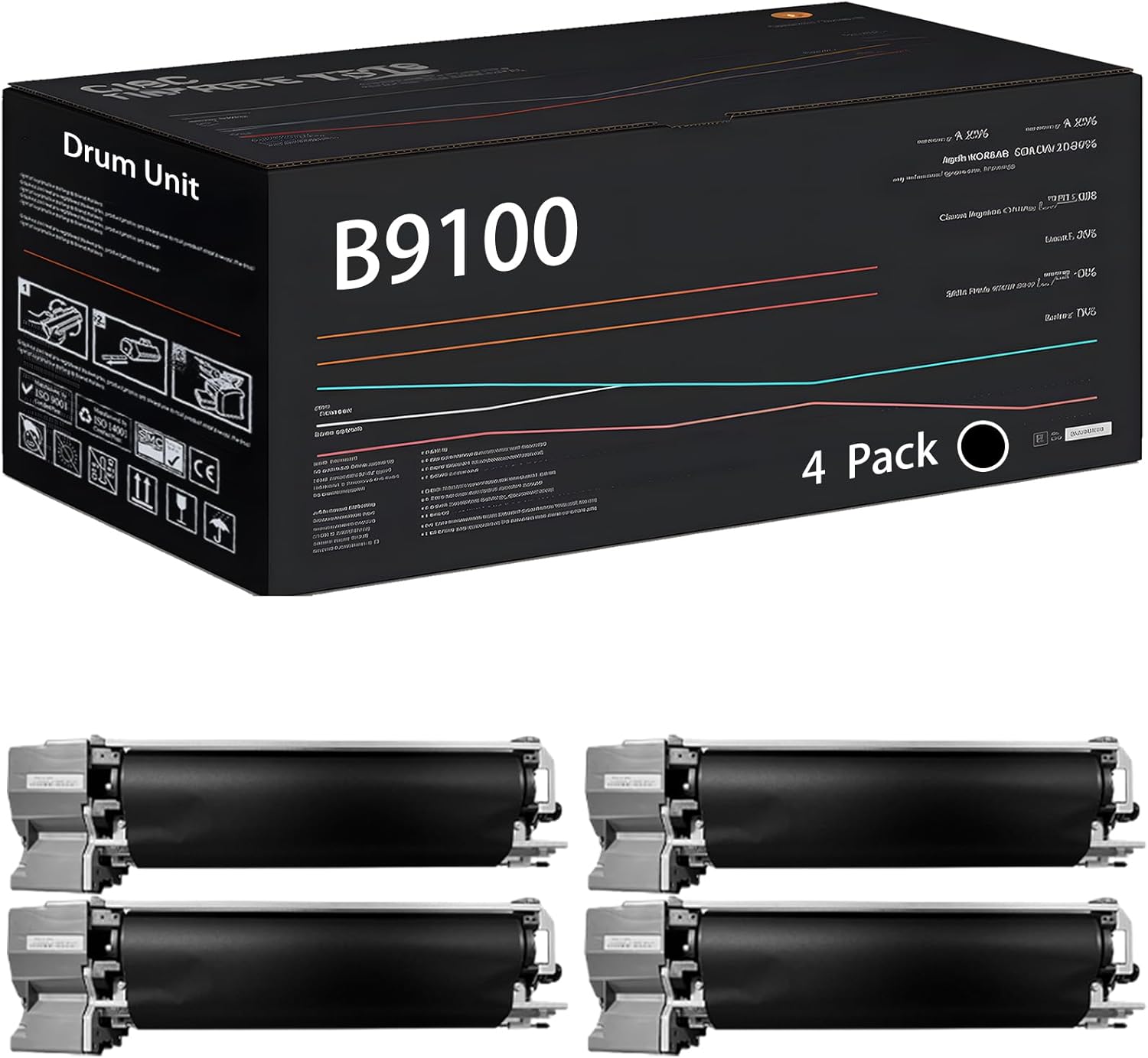 UVUMB Compatible with Xerox B9100 Drum Unit Work for Xerox PrimeLink B9110 PrimeLink B9125 PrimeLink B9136 Printers, with Chip, High Yield 800000 Pages, High-Definition Printing (4 Pack Black)