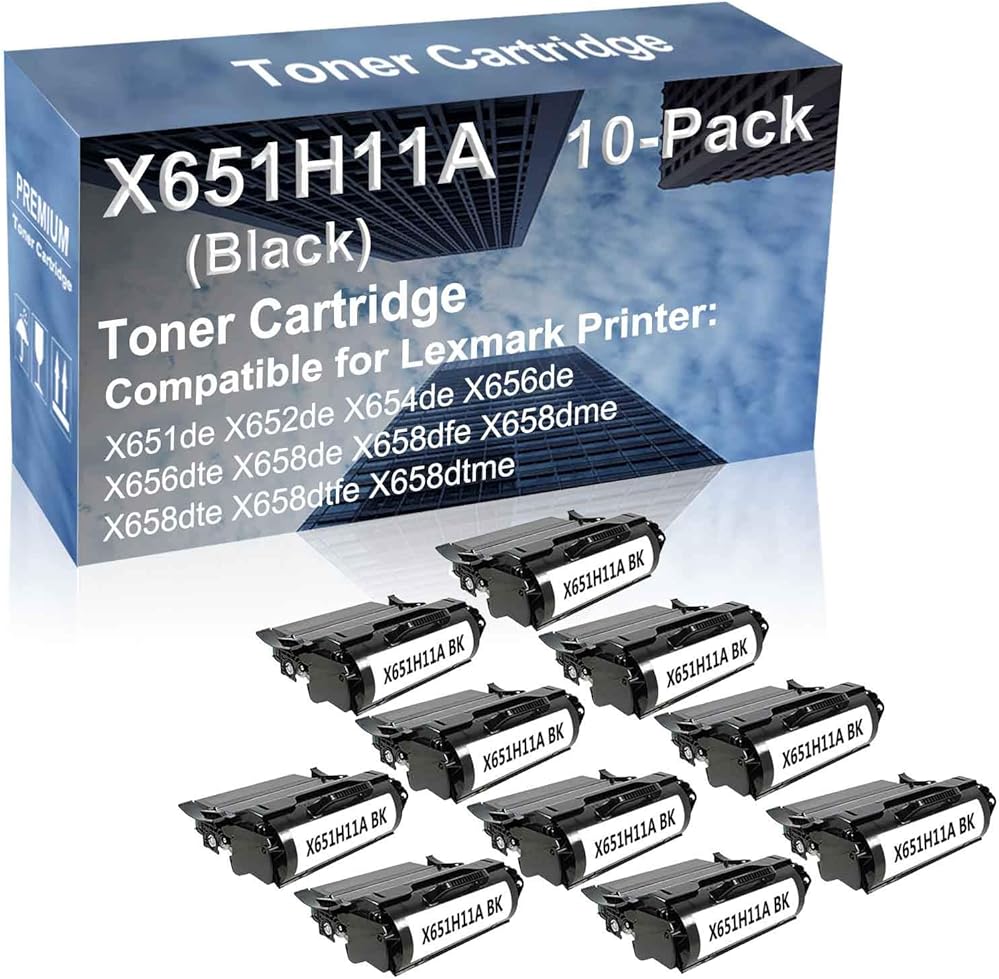 10-Pack Compatible High Capacity X651H11A Printer Cartridge use for X656dte X658de X658dfe Printer (Black)