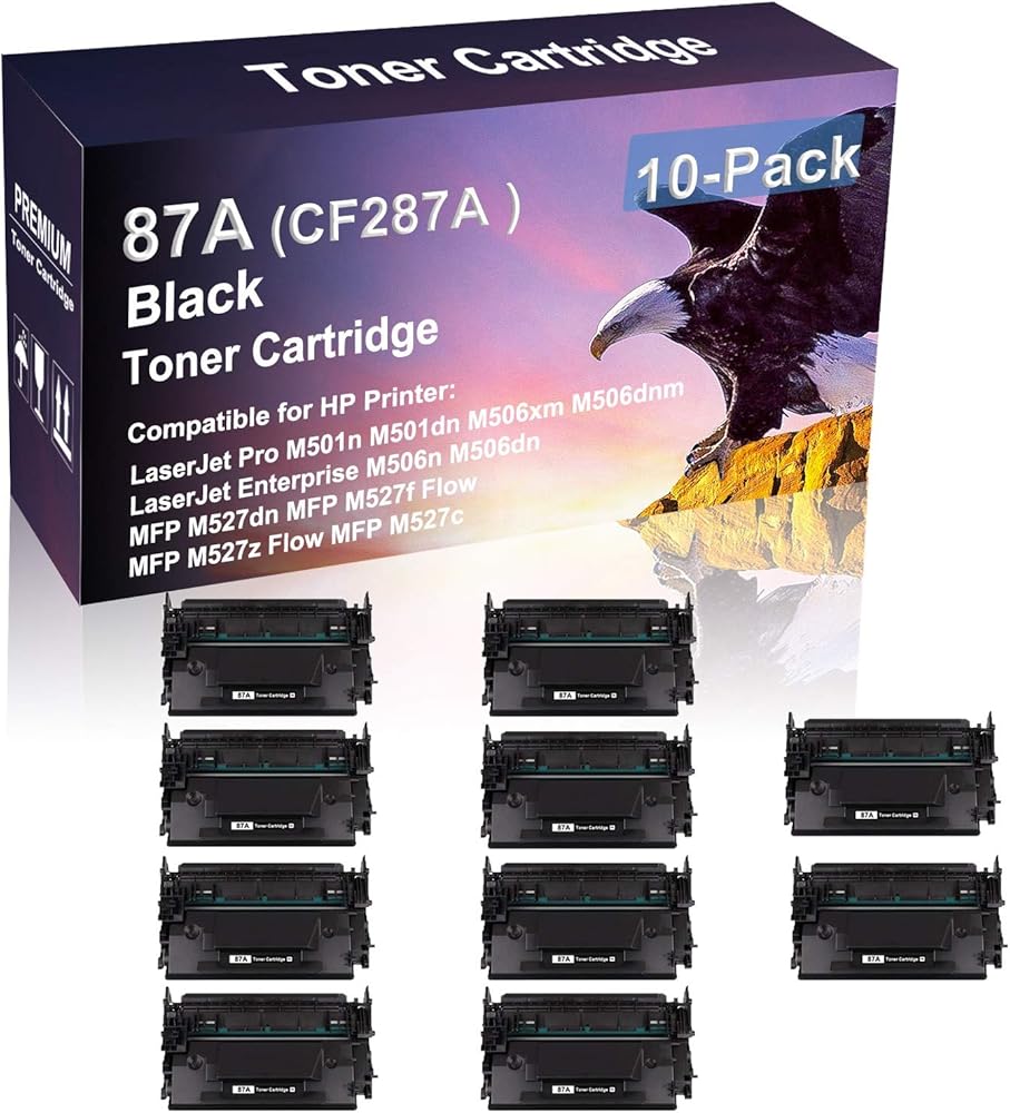 10 Pack Compatible High Yield Black 87A | CF287A Imaging Toner Cartridge use for HP Laserjet Pro M501n M501dn M506xm M506dnm Printer