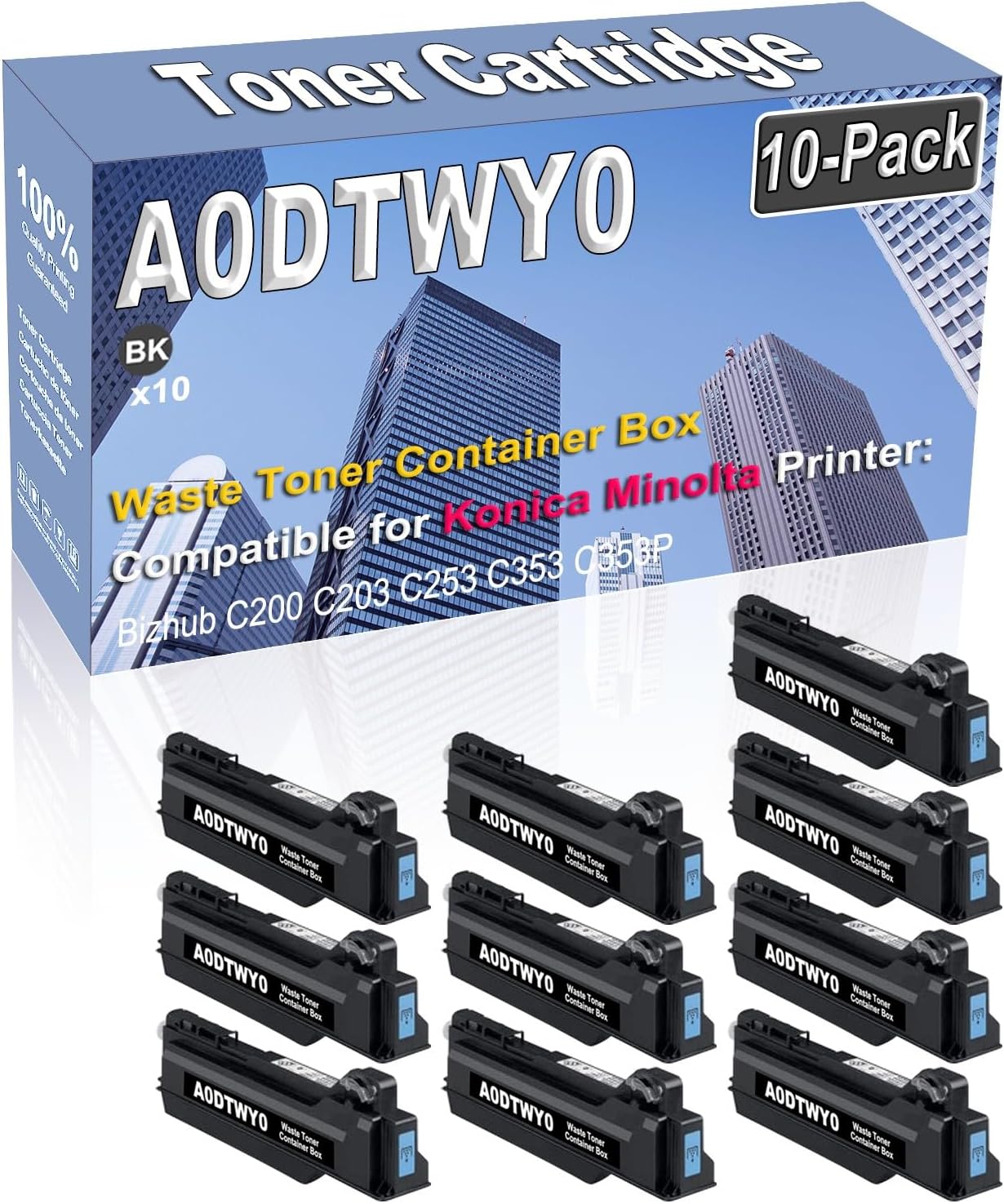 Credibility Store 10-Pack (Black) Compatible High Capacity A0DTWY0 A0DY-WY0 Waste Toner Container Box Used for Konica Minolta Bizhub C200 C203 C253 C353 C353P Printer