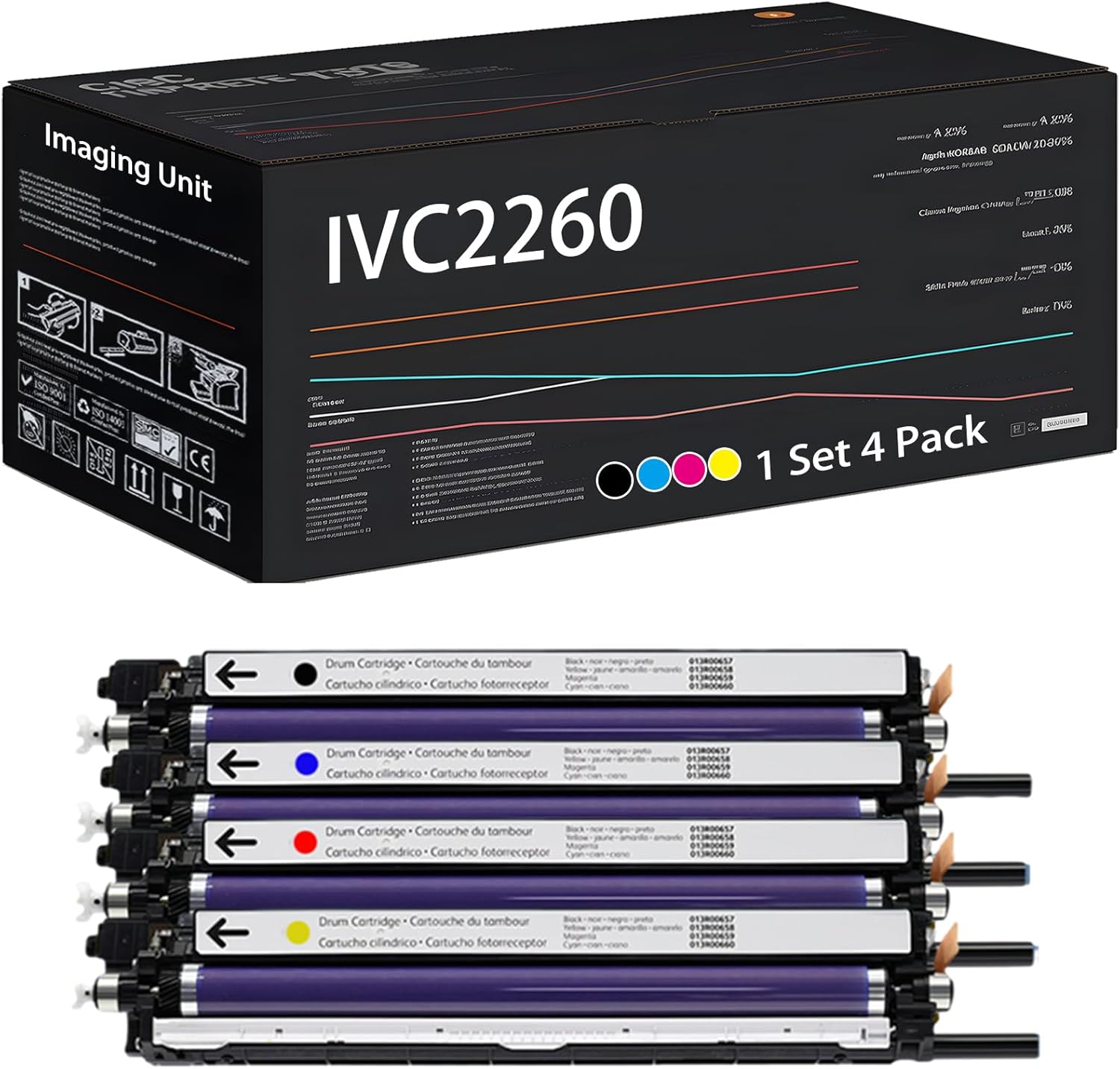 UVUMB Compatible with Xerox IVC2260 Imaging Unit Work for Xerox DocuCentre-IV C2260 C2263 C2263L C2265 Printers, with Chip, High Yield 70000 Pages, High-Definition Printing (4-Pack BK/C/M/Y)