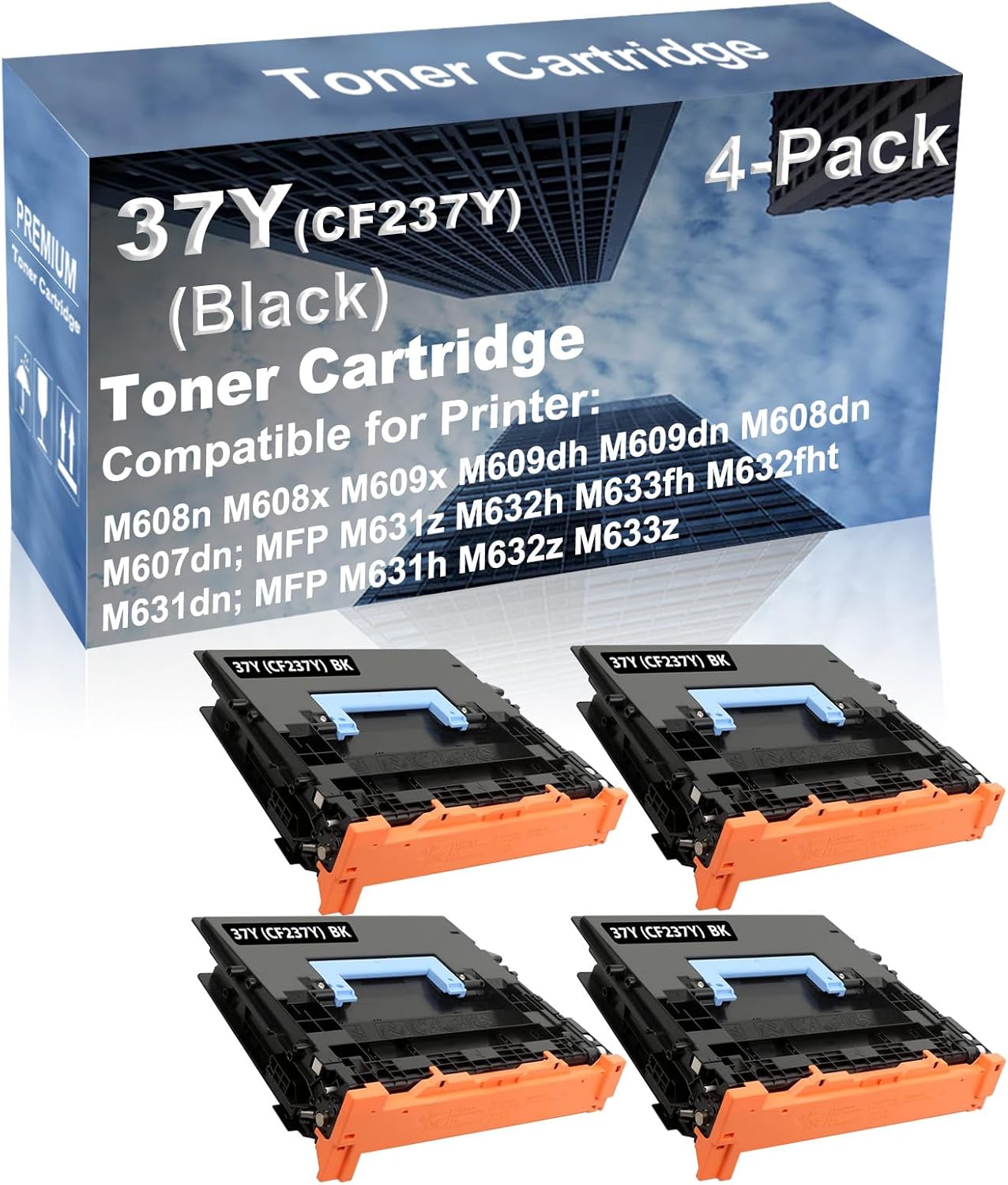 4-Pack Compatible High Capacity MFP M631z M632h M633fh M632fht M631dn Printer Toner Cartridge Replacement for 37Y (CF237Y) Toner Cartridge (Black)