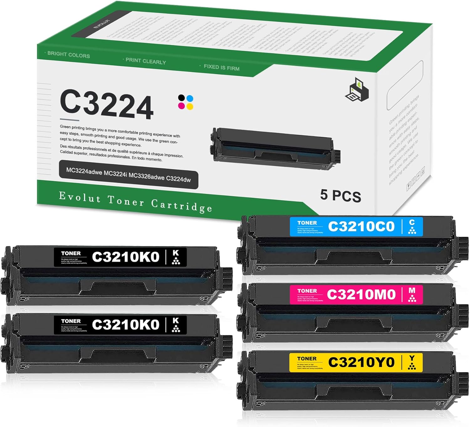 C3210K0 C3210C0 C3210M0 C3210Y0 Toner Cartridges Set(5-Pack, 2Black/1Cyan/1Magenta/1Yellow) - Eot Compatible C3224 Toner Replacement for Lexmark MC3224adwe MC3224i C3224dw MC3224dwe Printer