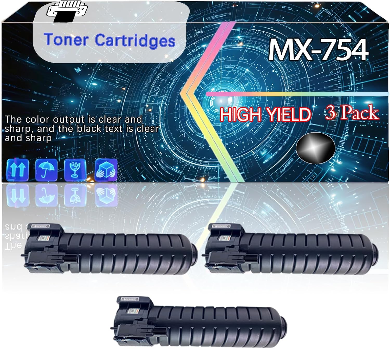 CEECN MX-754NT Compatible for Sharp MX-M7570 MX-M654N MX-M6570 MX-M754N Printers, Replacement Toner Cartridges High Yield Printer Accessories (3 Pack Black)
