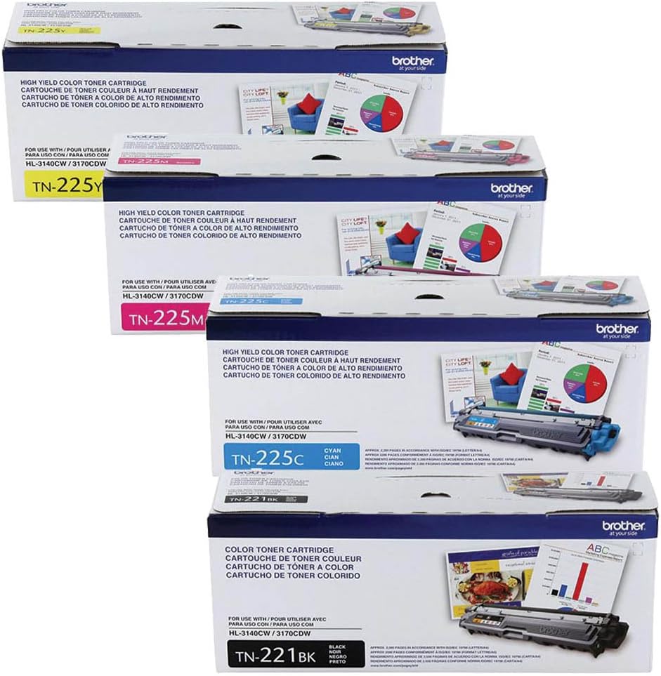 Brother TN-221 Standard Yield Black and TN-225 High Yield Color Toner -Cartridge Set