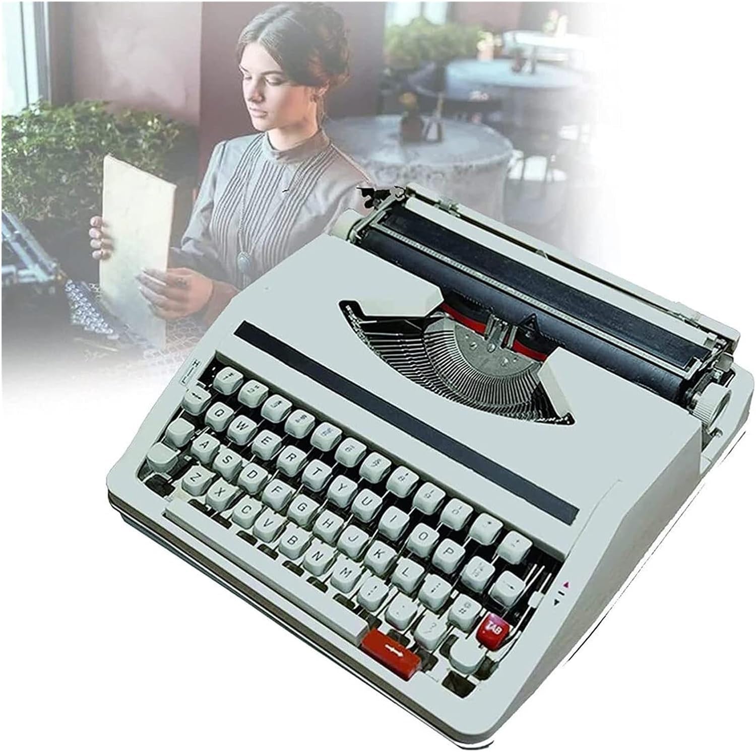 Retro Manual Typewriter, Machinery Typewriter Old Fashioned Manual Typewriter, for Note Taking, Letters, Memoirs(White)