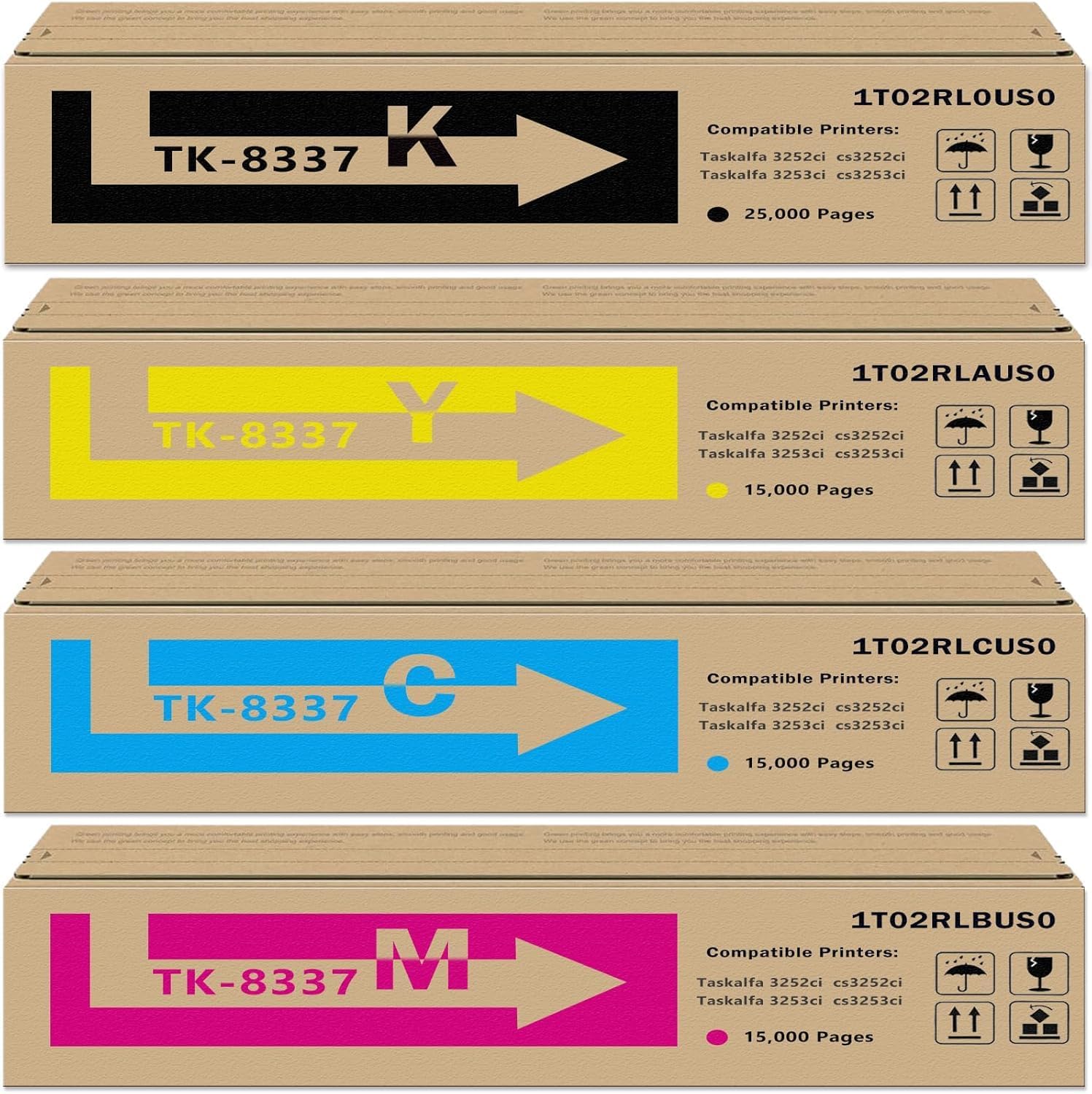TK8337 Toner Cartridge TK-8337 TK-8337K TK-8337C TK-8337M TK-8337Y Compatible for Kyocera TK-8337 1T02RL0US0 1T02RLCUS0 1T02RLBUS0 1T02RLAUS0 for TASKalfa 3252ci 3253ci Printer (4 Pack, K/C/Y/M)