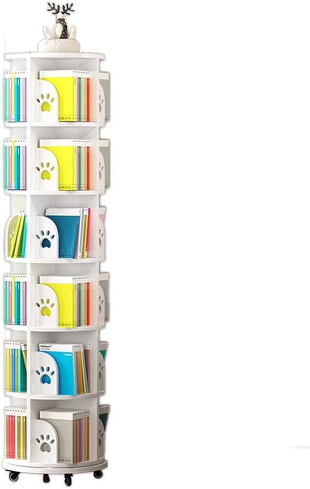 Bookcases 360°Rotating Bookshelf, Children's cat Claw, Stimulate Children's Reading Interest and Practical Ability, CD&DVD Storage Rack (White 50.5 * 190cm)