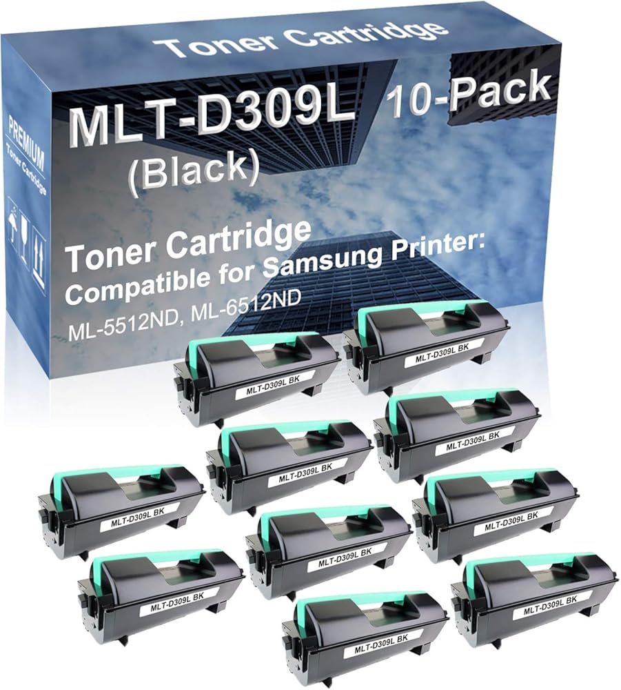 10-Pack Compatible High Yield ML-5512ND, ML-6512ND Printer Cartridge Replacement for MLT-D309L Toner Cartridge (Black)