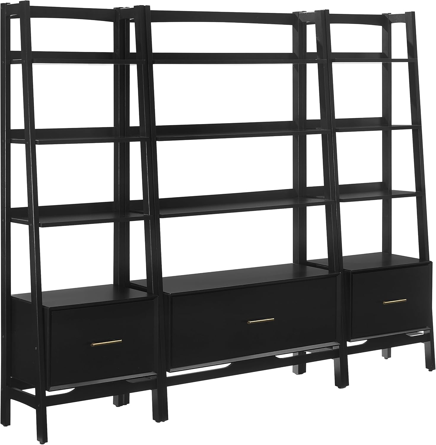 Crosley Furniture Landon 3-Piece Bookshelf Etagere Set, Bookcase with Shelves and File Drawers, Matte Black