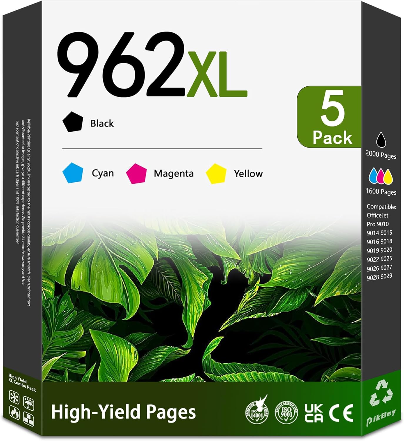 962XL 962 XL Ink Cartridges High Yield Replacement for HP 962XL Ink Cartridges Combo Pack for OfficeJet Pro 9010 9014 9015 9018 9019 9020 9022 9025 9026 Printer (5-Pack, 2Black/1Cyan/1Magenta/1Yellow)