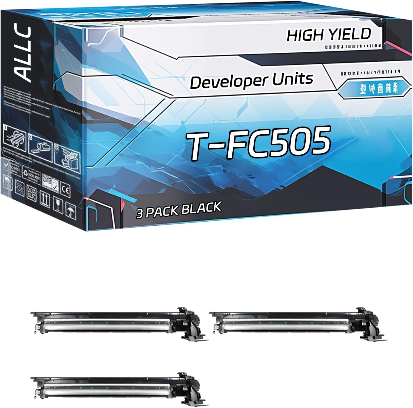 ALLC Compatible for Toshiba T-FC505 Developer Units Work for Toshiba E-Studio 2000AC 2510AC 2500AC 2020AC Printers, with Chip, High Yield 60000 Pages, Clear Printing (3 Pack Black)