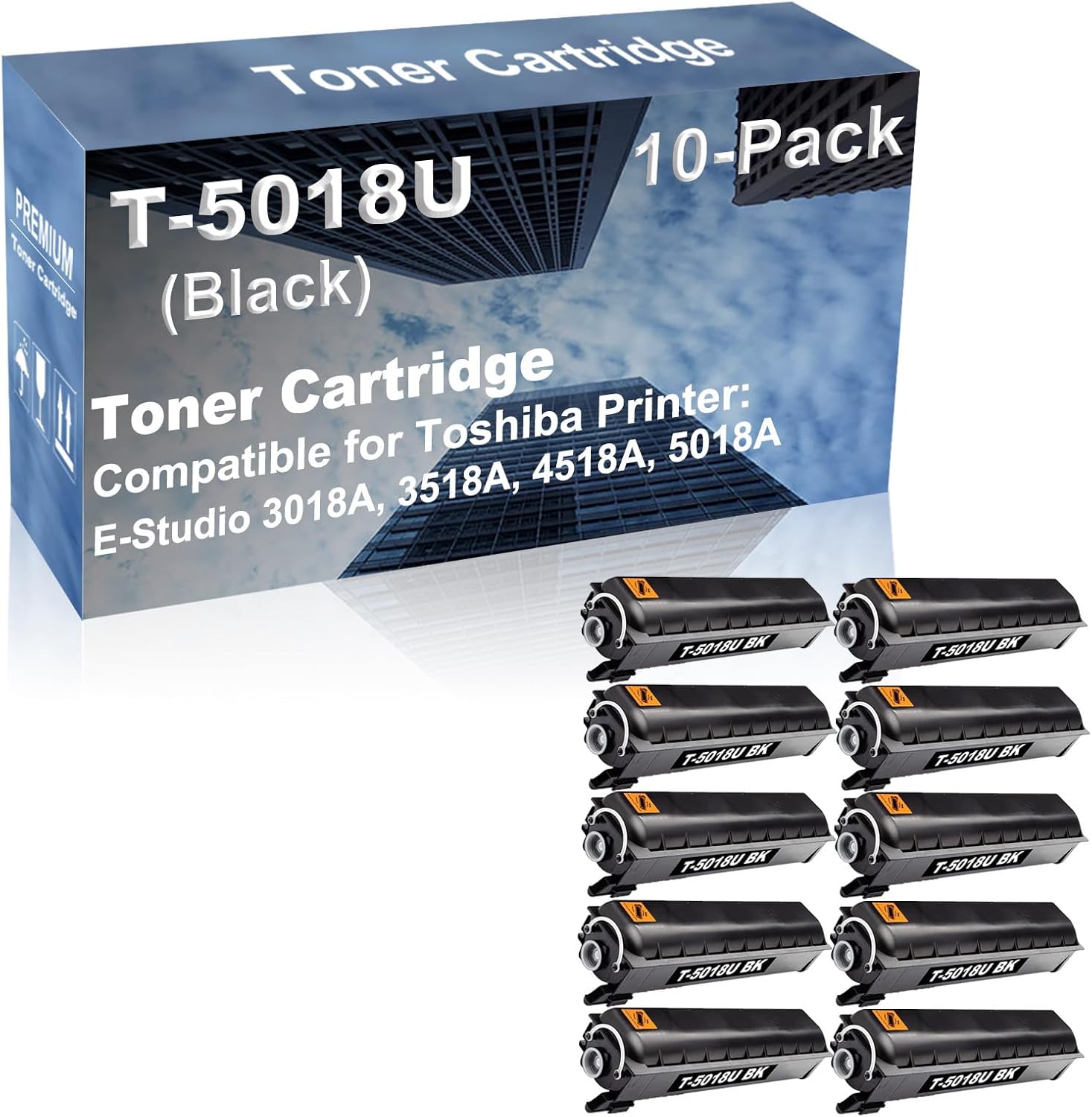10-Pack Compatible High Capacity T-5018U Toner Cartridge use for Toshiba E-Studio 3018A, 3518A, 4518A, 5018A Printer (Black)