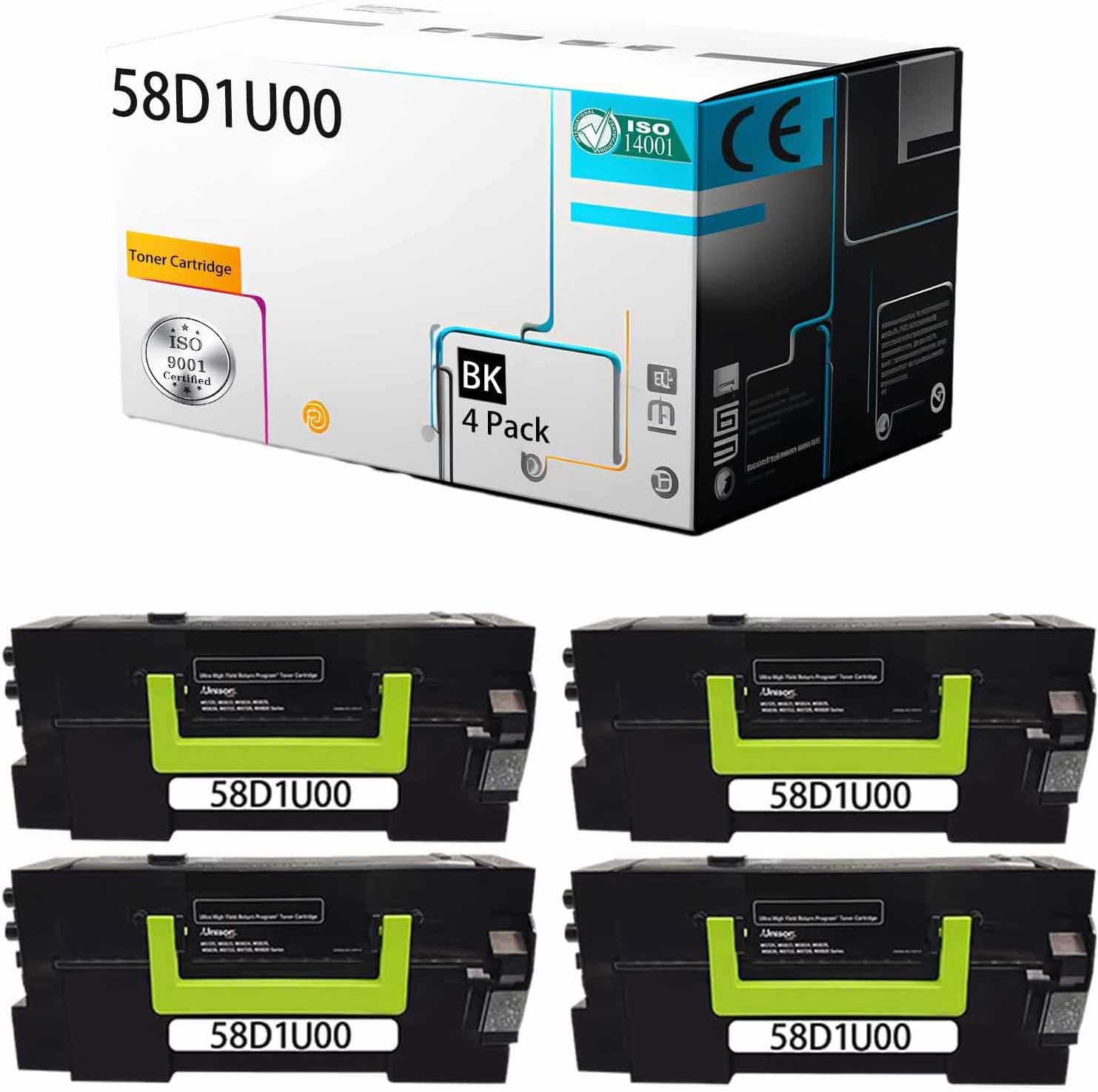58D1U00 Toner Cartridge Compatible for Lexmark MS725dvn MS823dn MS823n MS825dn MX822ade MX822adxe MX826ade MX826adxe Printer [High Print Page Volume with Chip] (Black 4Pack)