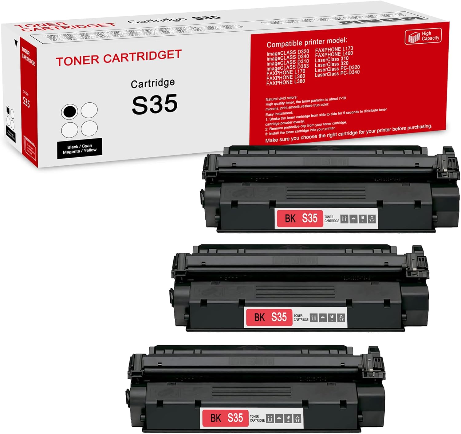 3 Pack S35 7833A001AA Black Toner Cartridge: Compatible CRG S35 7833A001AA Replacement for Canon Color imageCLASS D320 D340 FAXPHONE L170 L360 L380 LaserClass 310 320 PC-D320 PC-D340 Printer