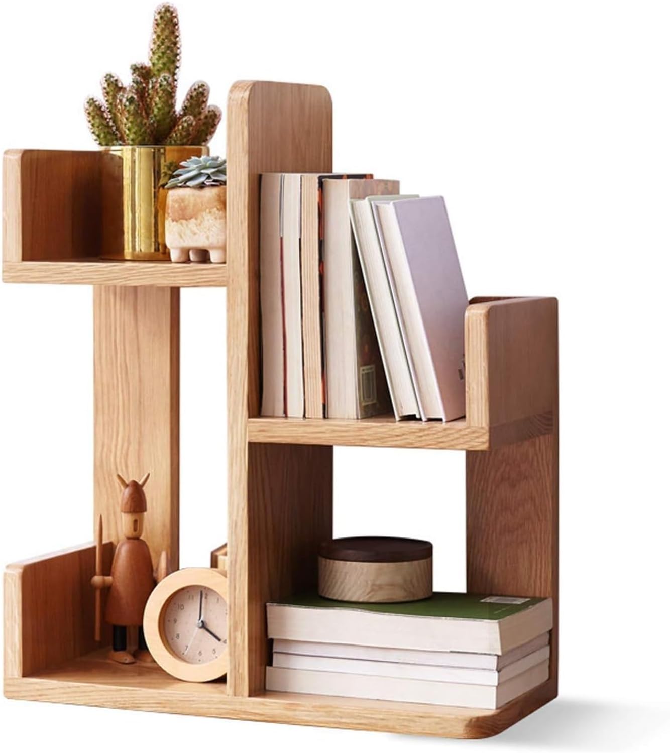 TiStm Bookshelf Bookshelf Bookshelf Solid Wood Shelves Nordic Simple Storage Rack Desk Bookcase Oak Simple Small Bookshelf,Walnut (Color : Wood Color)