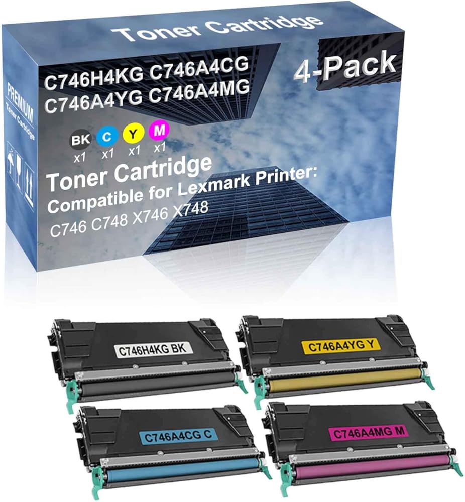 4-Pack (BK+C+Y+M) Compatible High Capacity C746H4KG+ C746A4CG+ C746A4YG+ C746A4MG Toner Cartridge Used for C746 C748 X746 X748 Printer
