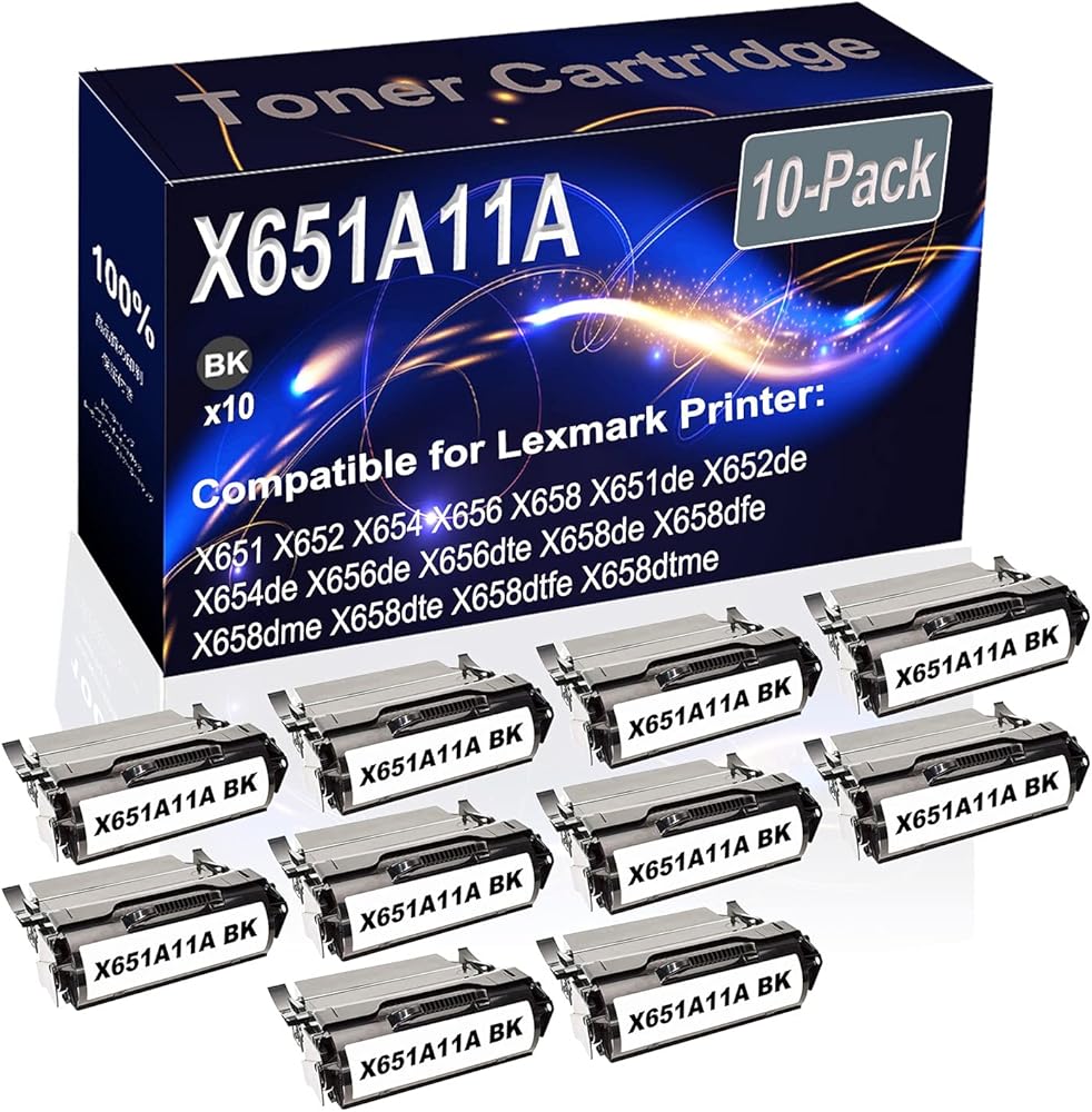 Kolasels 10-Pack (Black) Compatible High Yield X651A11A Printer Cartridge use for X651 X652 X654 X656 X658 X651de Printer