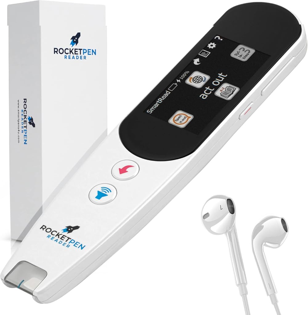 Rocket Pen Reading Tutor - Use Its Six Learning Aids to Make Reading Your New Super Power. OCR Scanner for Dyslexia - Hear Scanned Text. Scans Phone, Tablet, Printed Page. No PC Needed