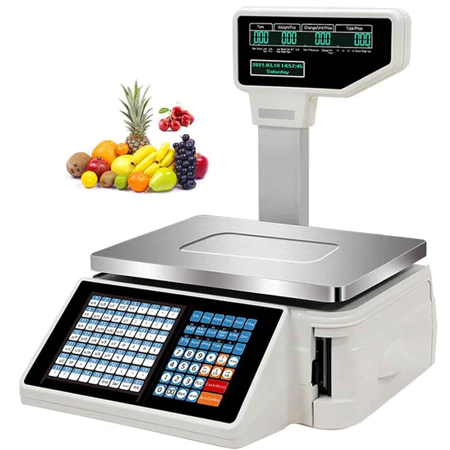 Label Printing Scale,Commercial Weight Calculator Barcode Scales,63 Shortcut Keys,for Supermarket/Retail Store/Warehouse Weighing,Commercial Cash Register (Machine+cashbox+Scanner)