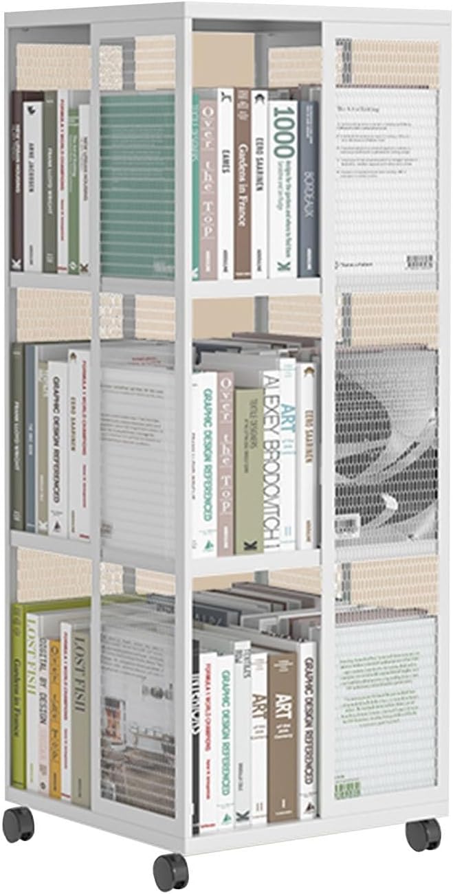 GaRcan 3-Tier Rotating Bookshelf,360° Rotating Storage Display Rack Floor Standing Bookcase,Suitable for Home/Office CD Rack