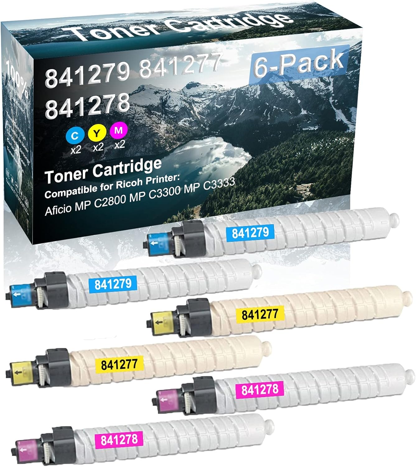 Credibility Store 6 Pack (C+Y+M) Compatible 841279 841277 841278 Laser Printer Cartridge High Yield Use for Ricoh Aficio MP C2800 MP C3300 MP C3333 Printer