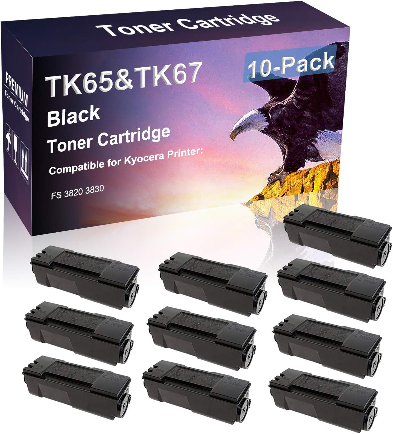 Credibility Store 10 Pack (Black) Compatible TK65 | TK67 Printer Toner Cartridge use for Kyocera FS 3820 3830 Printer (High Capacity)