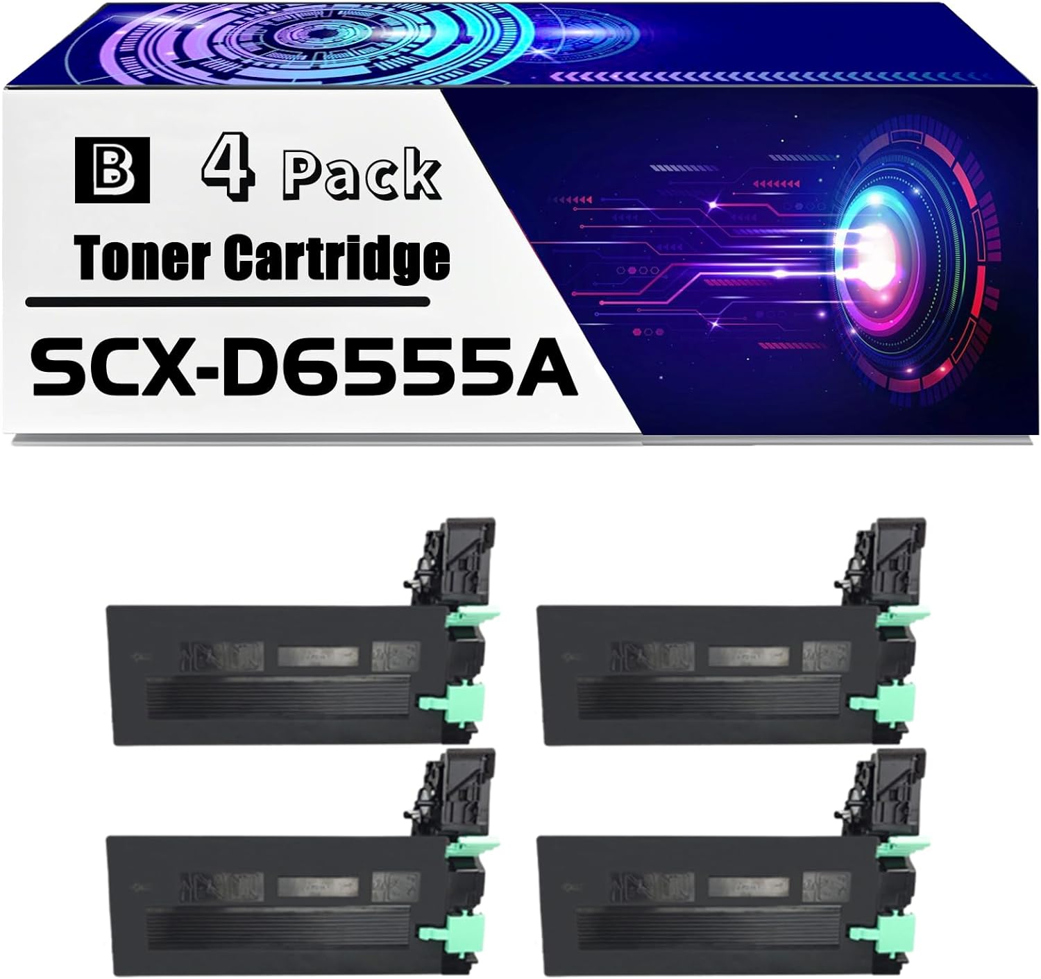 Compatible for Samsung SCX-D6555A Toner Cartridge for SCX-6545N SCX-6555N Printers, with Chip High Yield 35000 Pages, Durability (4 Pack Black)