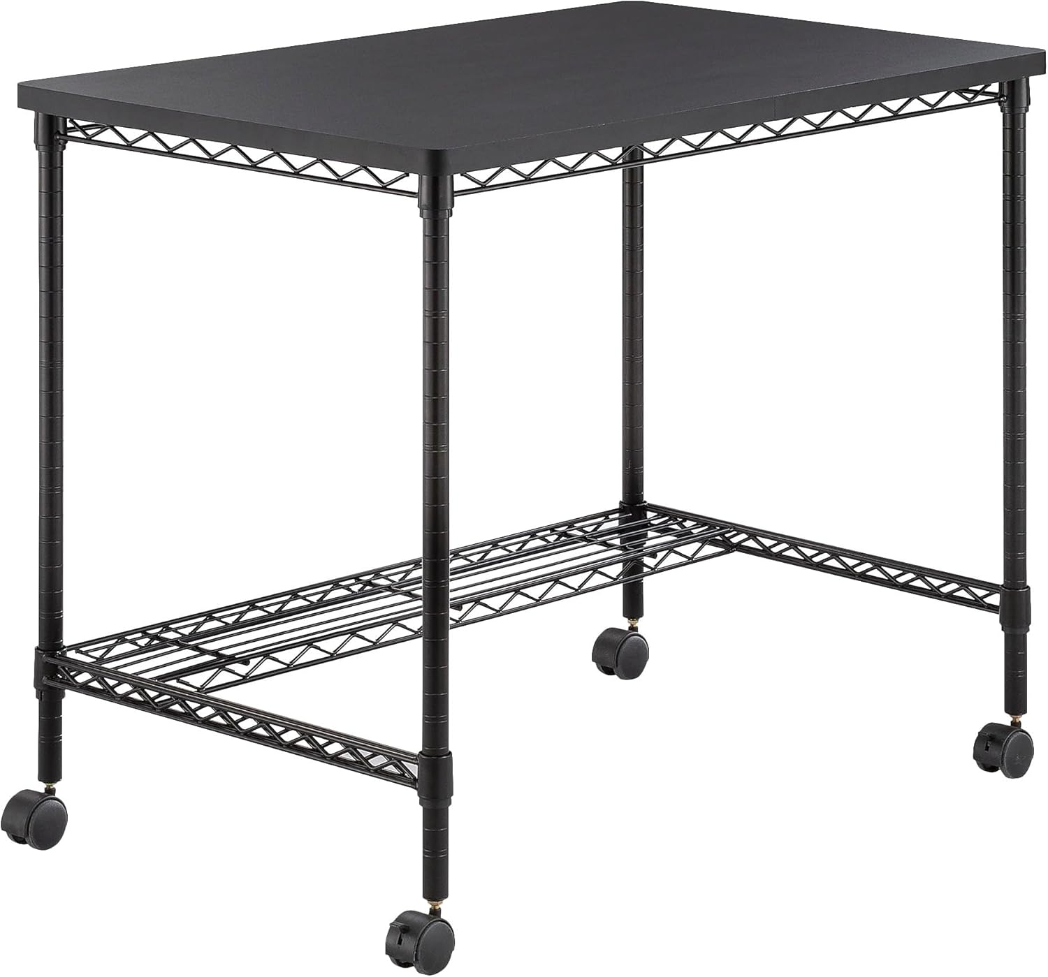 Safco 5203BL Mobile Home Office, Kitchen & Garage Wire Desk, Steel Frame, Multi-Use Melamine Top, Wheeled or Stationary Base, Great for Apartments and Dorms, Black
