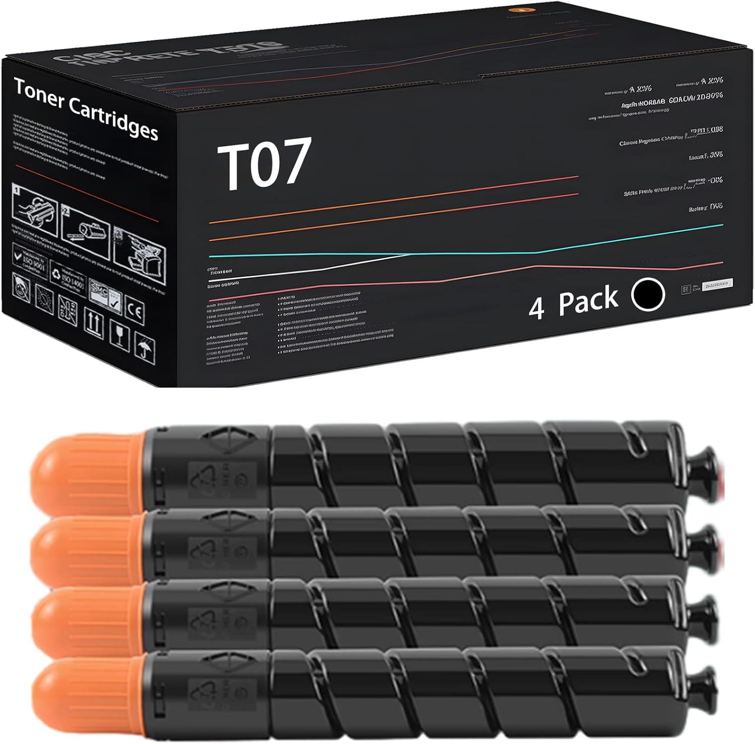 UVUMB Compatible with Canon T07 Toner Cartridges Work for Canon imagePRESS Lite C165 C170 C265 C270 Printers, with Chip, High Yield 54500 Pages, High-Definition Printing (4 Pack Black)