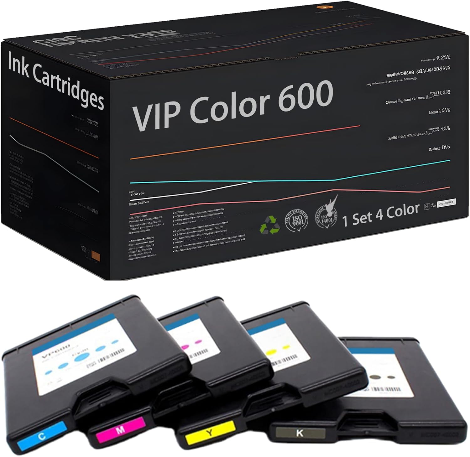 Wondrx Ink Cartridges Compatible with VIP Color 600, VP600 Ink Supply High Yield 51000 Pages (1 Set 4 Color)