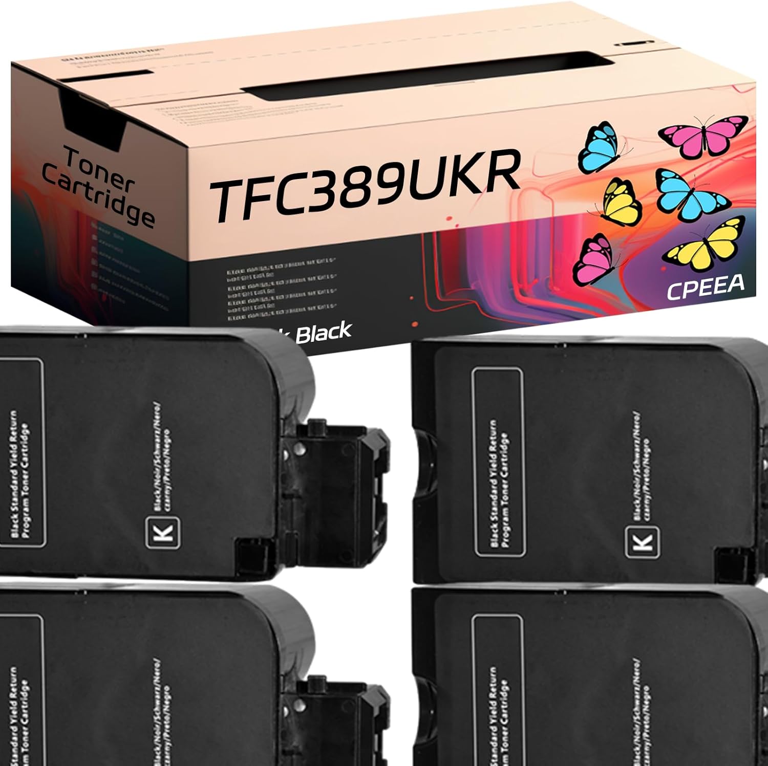 Compatible for Toshiba TFC389UKR Toner Cartridge Work for Toshiba E Studio 389CS 479CS Printers, with Chip, High Yield 30000 Pages, Clear Printing (4 Pack Black)