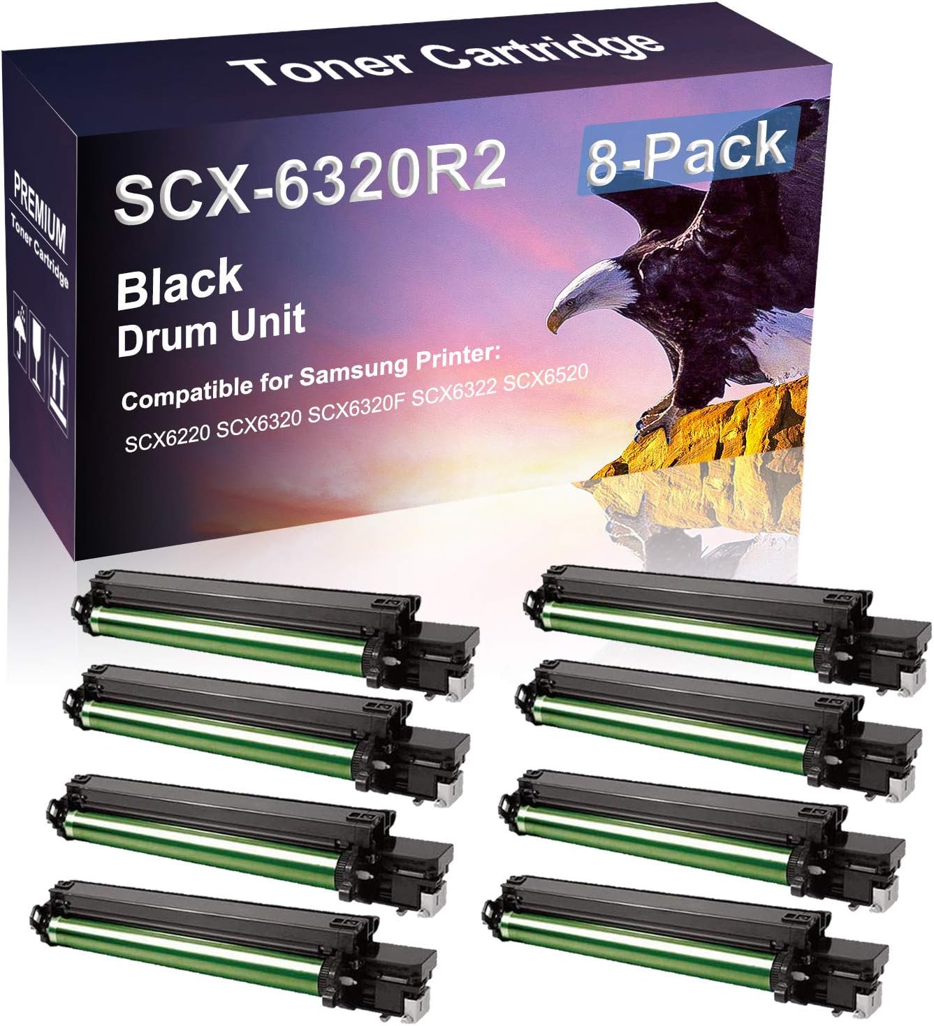 8 Pack (Black) Compatible 6320R2 SCX-6320R2 Black Drum Unit use for Samsung SCX6220 SCX6320 SCX6320F SCX6322 SCX6520 Printer (High Yield)