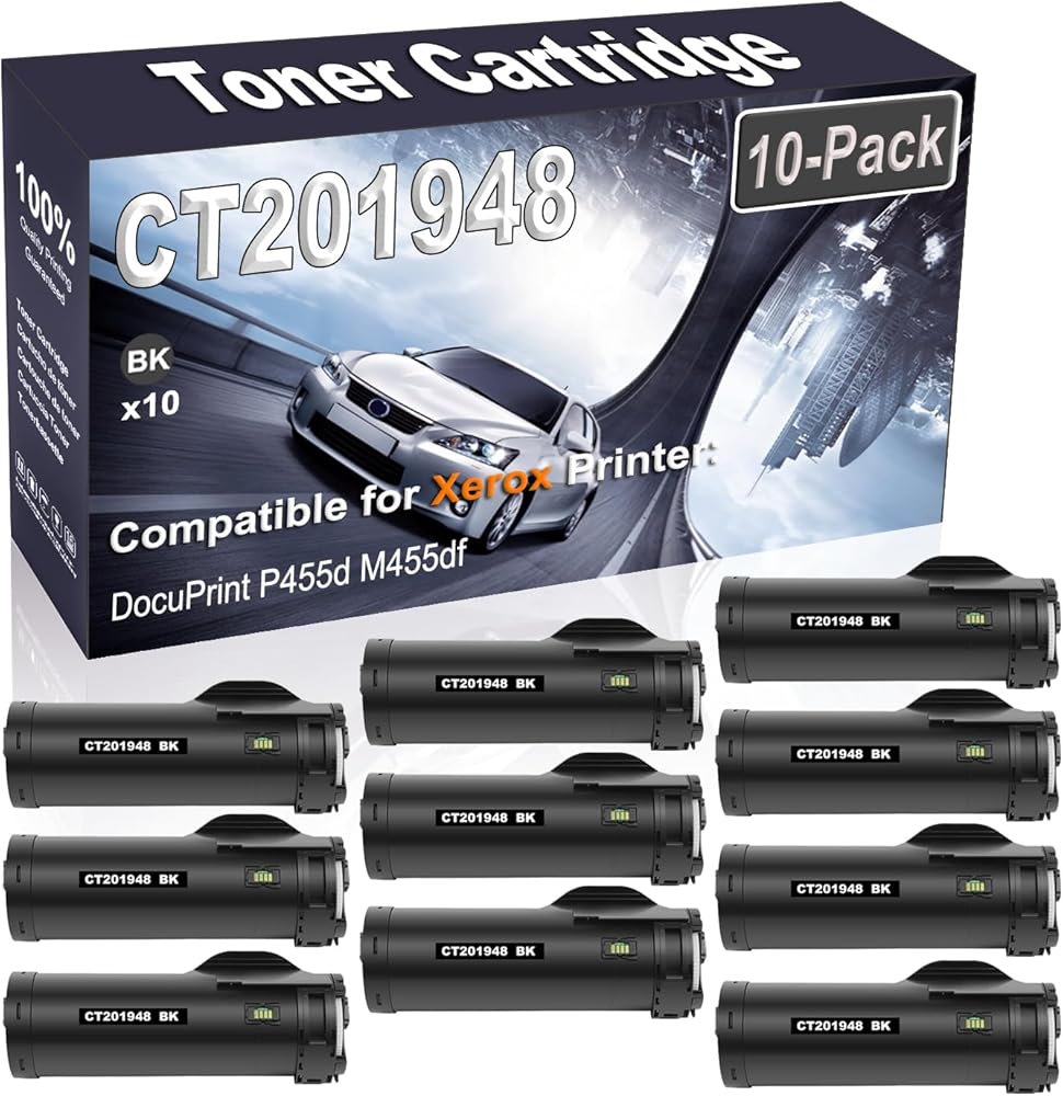 Kolasels 10-Pack (Black) Compatible DocuPrint P455d M455df Laser Printer Cartridge (High Capacity) Replacement for CT201948 Printer Cartridge