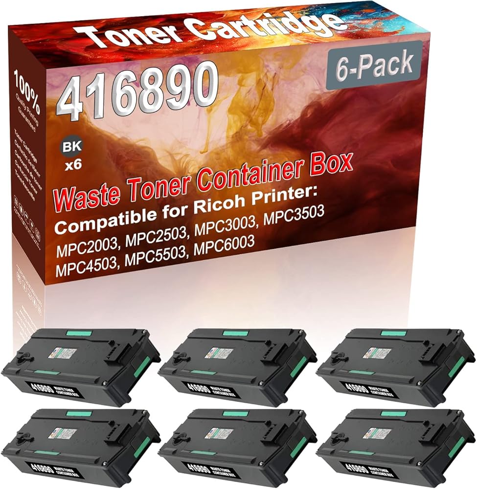Credibility Store 6-Pack (Black) Compatible MPC2003 MPC2503 MPC3003 MPC3503 MPC4503 MPC5503 MPC6003 Waste Toner Container Box (High Capacity) Replacement for Ricoh 416890 Laser Printer Cartridge
