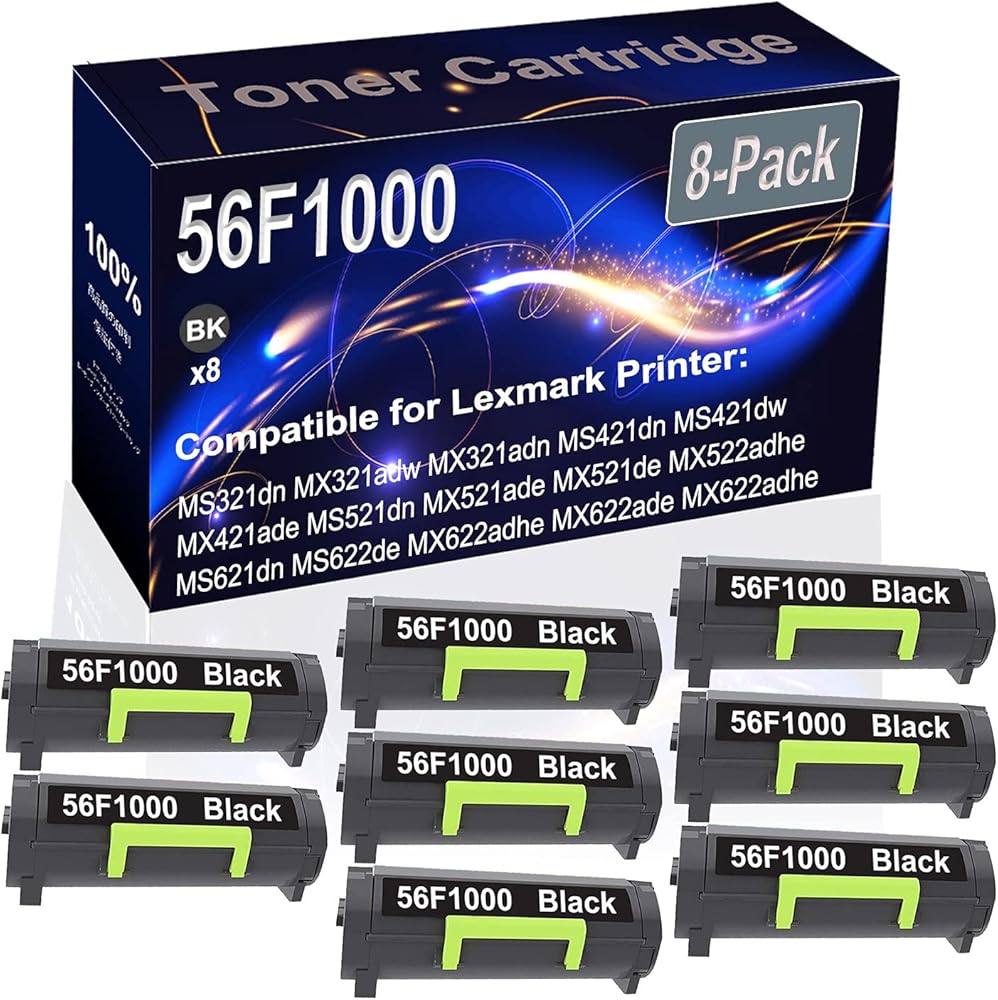 Kolasels 8-Pack (Black) Compatible MS321dn MX321adw MX321adn MS421dn Laser Printer Cartridge (High Capacity) Replacement for 56F1000 Printer Cartridge