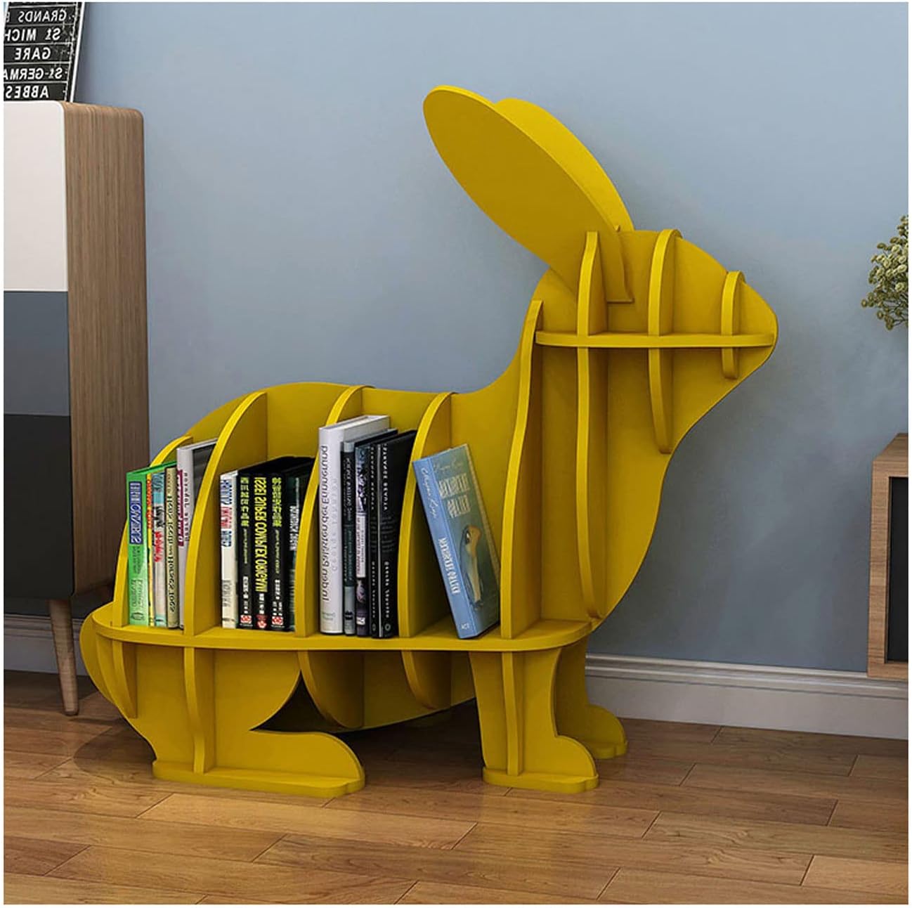 Animal Shaped Bookshelf Rabbit Shaped Bookcase Cute Shape Floor Standing Book Shelf Storage Rack for Playroom Children's Room