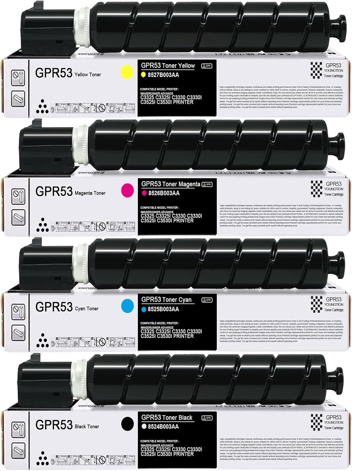 GPR-53 GPR53 Toner GPR-53 Toner Cartridge Set 4-Pack High Yield Replacement for Canon ImageRunner Advance C3325i C3330i C3525i C3530i C3025i C3725i C3730i C3826i C3830i C3835i Printer (BK/C/M/Y)