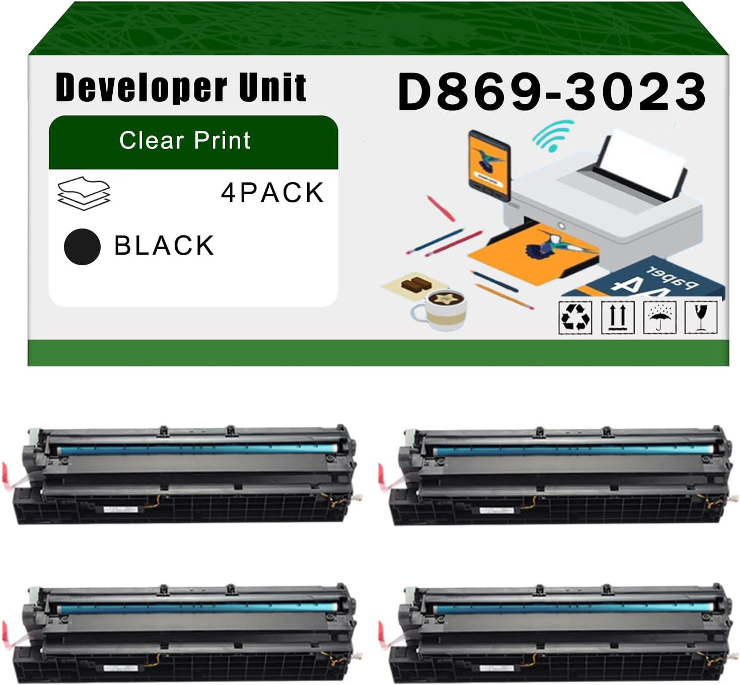AGNNQ Compatible for Ricoh D869-3023 Developer Unit MP 2554SP 3053 3554SP 4054SP 4055SP 5054SP 5055SP 6055SP 6054SP Printers, High Yield 220000 Pages Bright Clear Colors (4 Pack Black)