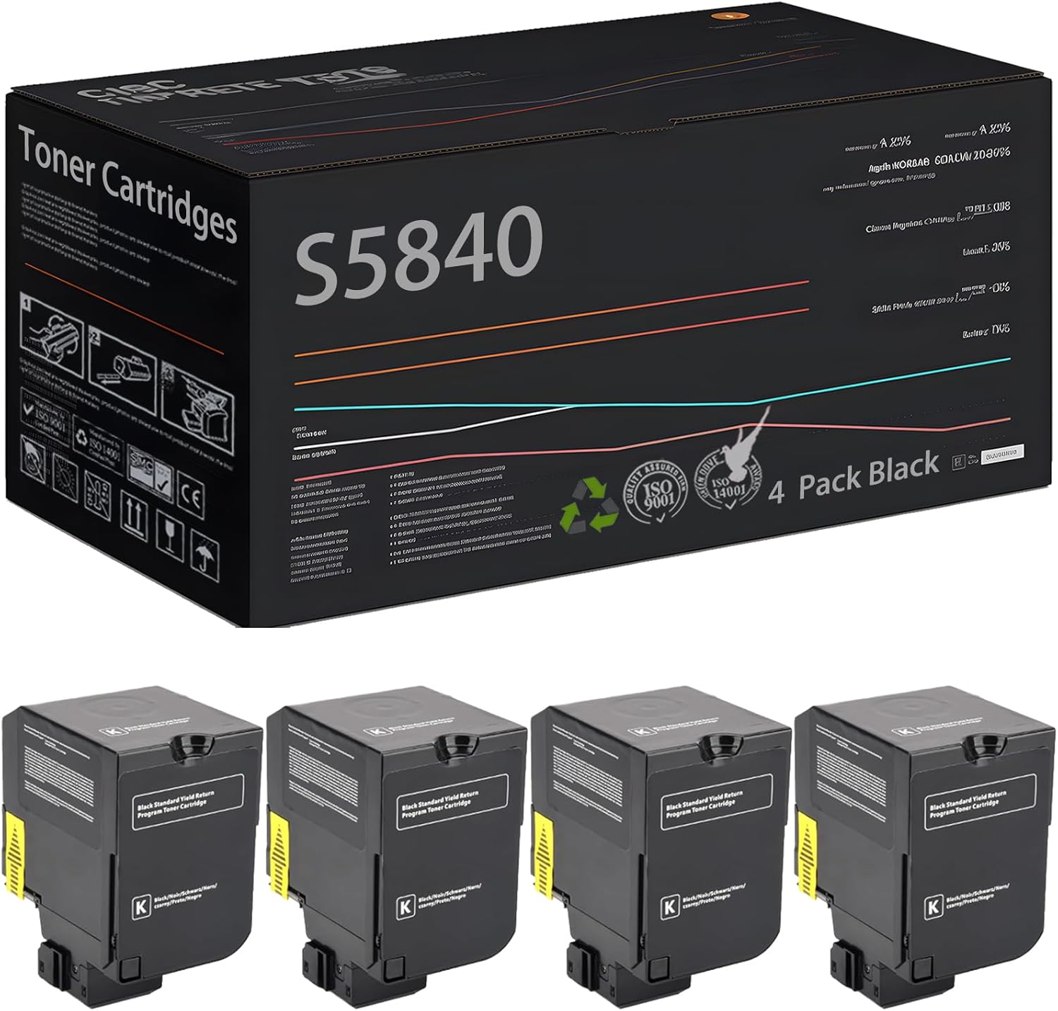 Toner Cartridges Compatible with Dell S5840 Color Smart Printer, JDCTN R59F2 K83JD KT71F Toner Supply High Yield 8000 Pages (4 Pack Black)